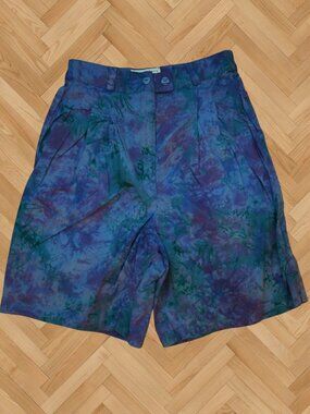 Mizanne Vintage Watercolor Batik High-Waist Shorts | Size 8 | Made in USA